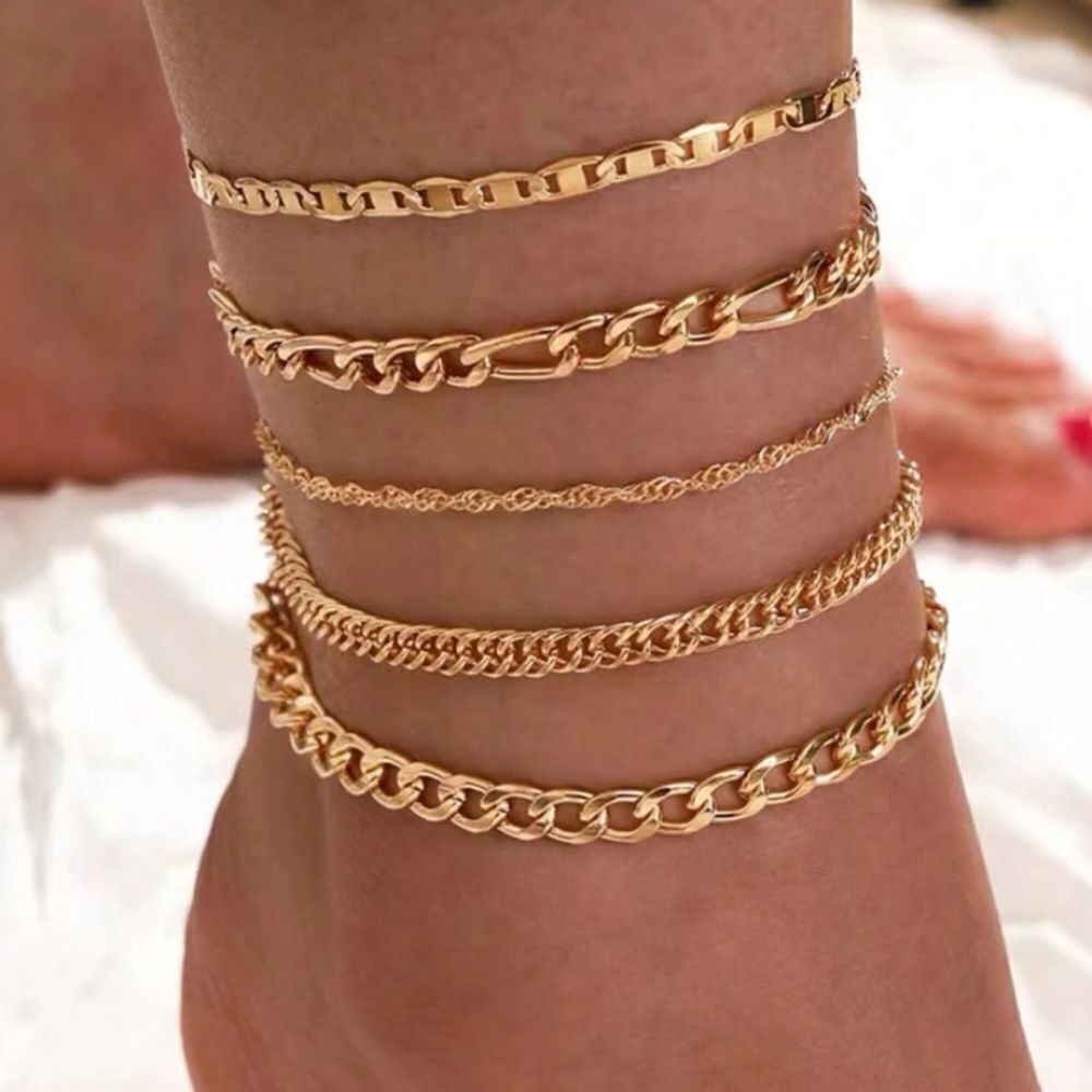 3for$20 NEW 5pcs/set Simple Beach Anklet With Chain Design ankle bracelet